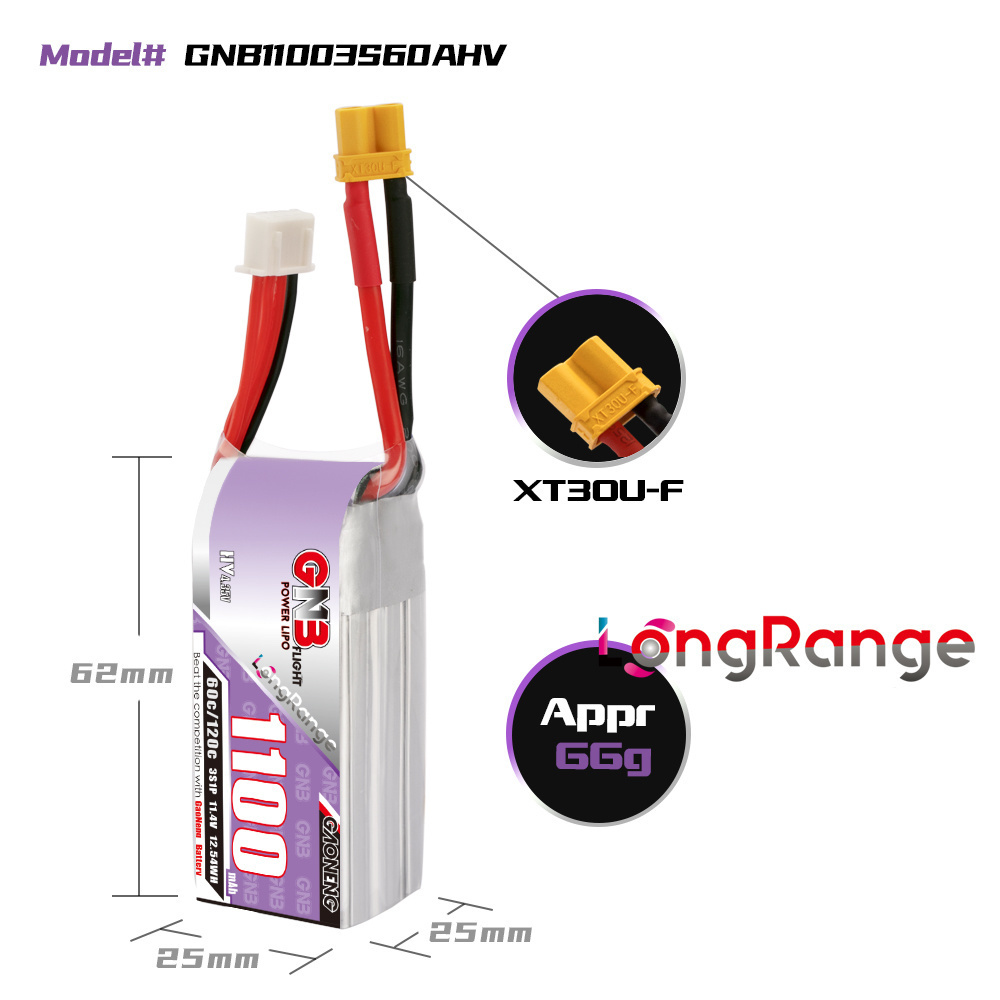 GNB 1100mAh 2S 3S 4S 6S 60C/12 - огляд і ціна Drone Battery 3S